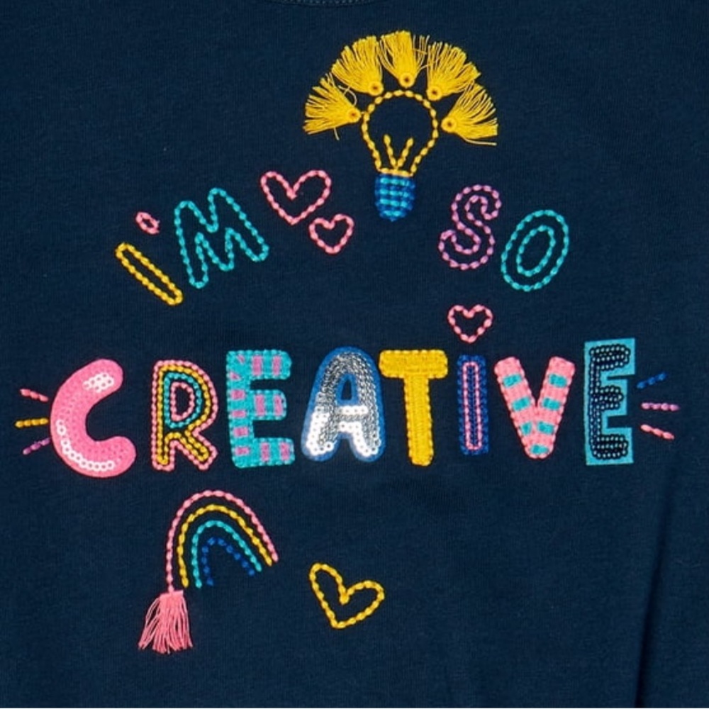 ✅ 5 for $25 - Embroidered Textured Creative Girl Long Sleeve Top, Size 6 - Picture 2 of 5